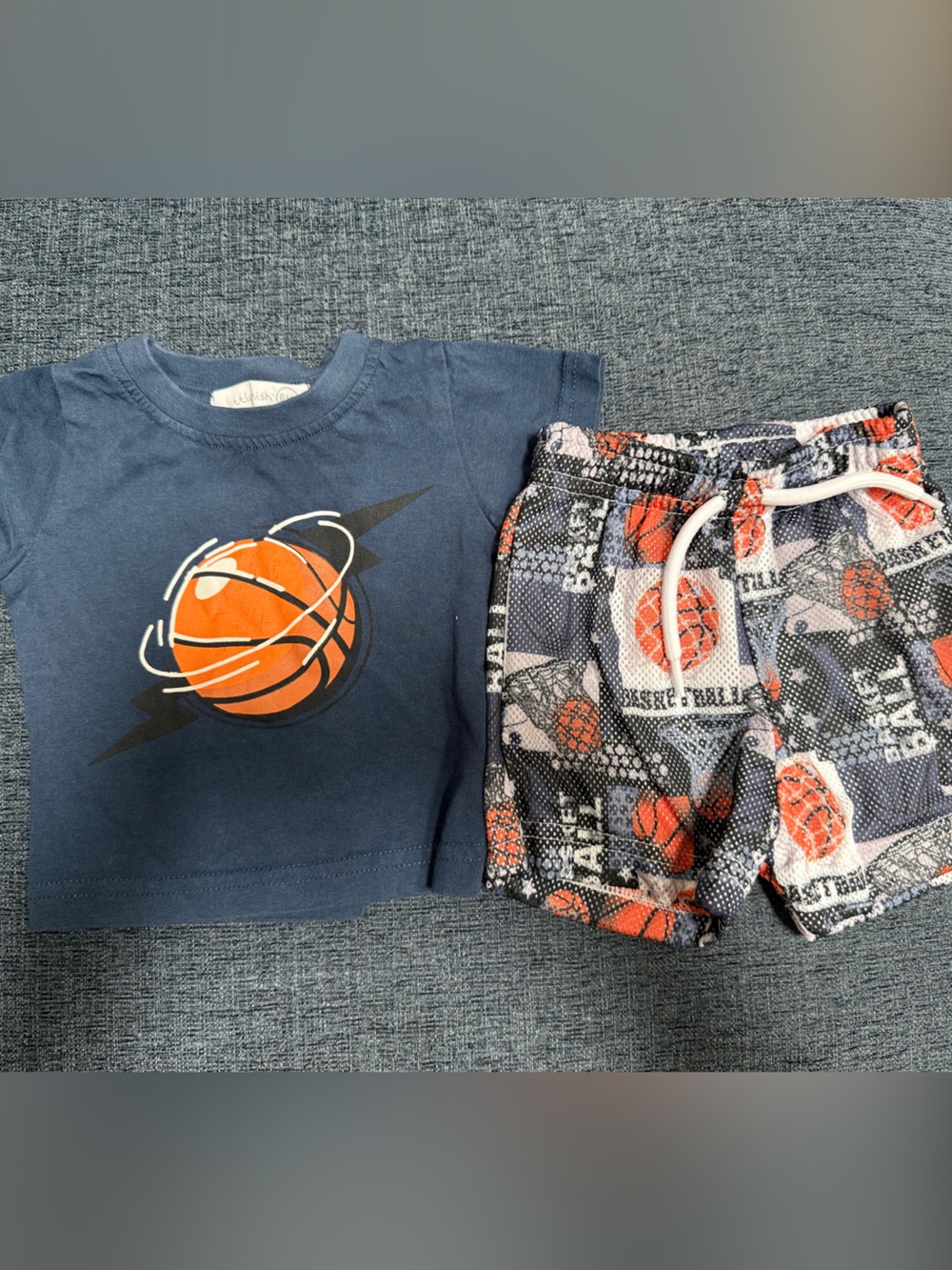 Navy Blue Basketball Graphic Short-Sleeve Tee for Kids